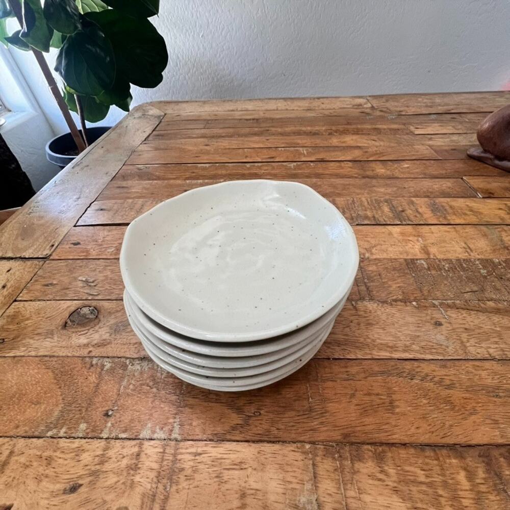 6 Cream Ceramic Plate Speckled Textured Glaze Finish 6"x 1"x 6